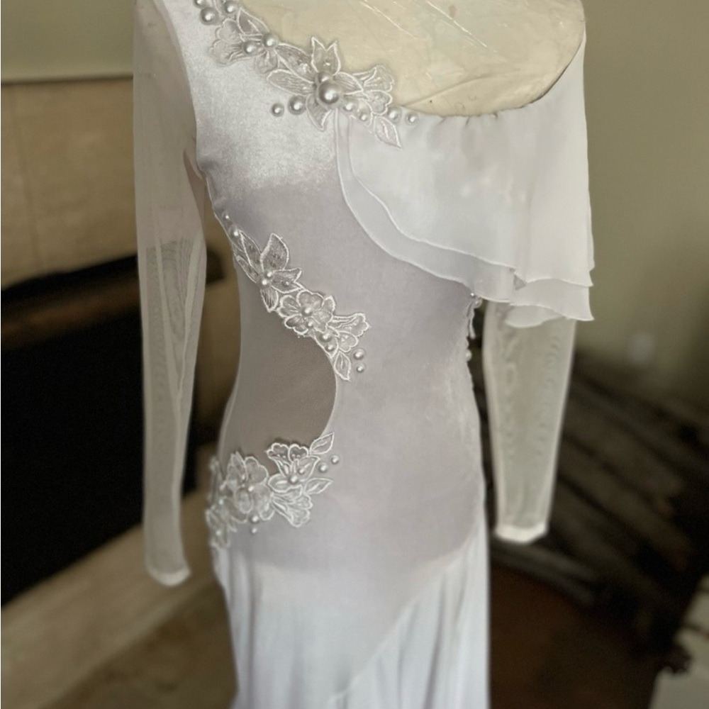 Smooth Ballroom Competition Practice Dance Dress White Size S/M - Picture 4 of 14
